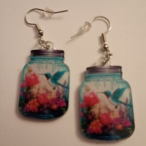 Colorful Hummingbird Jar Earrings